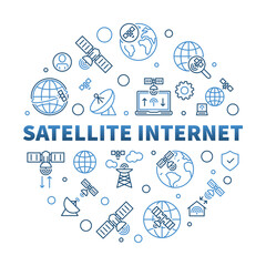 Poster - Satellite Internet vector concept line round banner - Technology blue illustration
