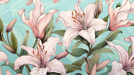 Wall Mural - pattern drawing of Beautiful lily flower on the pastel background