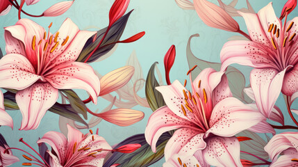 pattern drawing of Beautiful lily flower on the pastel background