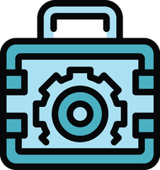 Poster - Contractor tool box icon outline vector. Repair case. Open bag color flat
