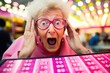 Surprised elderly woman won bingo or lottery. Generative AI