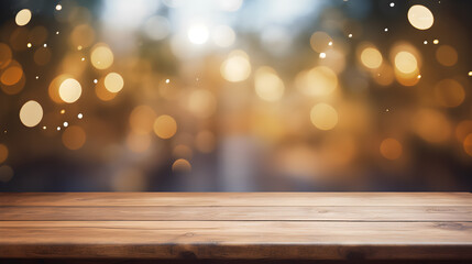 Wood table top and blurred bokeh background