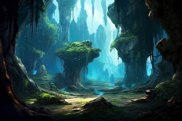 Wall Mural - Fantasy alien planet. 3D illustration. Fantasy world. Digital painting.