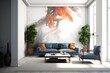 Modern living room with a cropped wall  mural, Generative AI