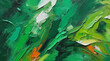Abstract background: strokes of green paint on a canvas close-up.