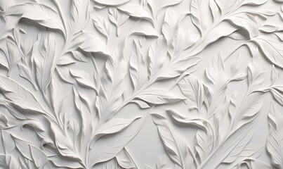 Wall Mural - White paint texture with a pattern of grass and leaves, Background for wallpaper and cards, generative AI, Generative AI