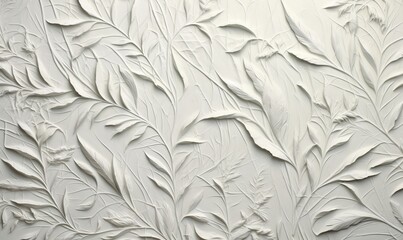 Wall Mural - White paint texture with a pattern of grass and leaves, Background for wallpaper and cards, generative AI, Generative AI