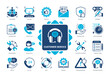© Genestro - Customer Service icon set. Feedback, Maintenance, Advice, Quick Response, Information, Reliable, Problem Solving, Technical Support. Duotone color solid icons