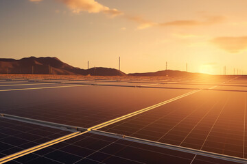 Wall Mural - solar energy panels at sunset, alternative electricity source - 3d render