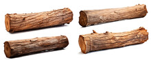 Set Of Wooden Dry Beam, Log, Part Of A Tree Trunk . Isolated On Transparent Background