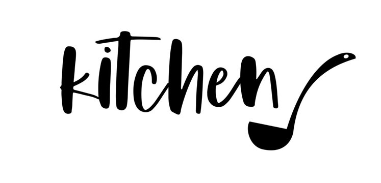 Kitchen. Vector logo. Design for poster, flyer, banner, menu cafe. Hand drawn calligraphy quote text. Typography kitchen logo icon. Signboard kitchen word.
