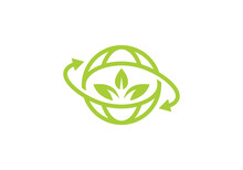 Creative Leaf Globe Logo Design Vector Illustration