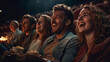 Group of cheerful people laughing while watching movie in cinema.generative ai