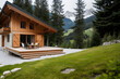 haus ferienhaus holzhaus fertighaus in den alpen ferien urlaub airbnb hütte schutzhütte jagdhütte jagdhaus fiktkiv generative ki