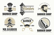 © su - Set of vintage barber shop logo, labels, badges and design element.