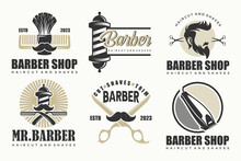 Set Of Vintage Barber Shop Logo, Labels, Badges And Design Element.