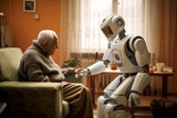 Fototapeta  - Robot taking care of the elderly in a nursing home in Future Generative AI.