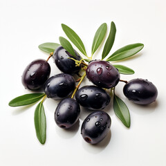 Ripe olives on white background, ai technology