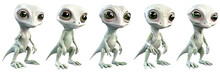 Cute Reptilian Humanoid Alien Set 3d Isolated On Transparent Background V3