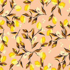 Poster - seamless pattern with lemon leaves