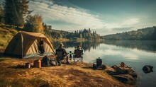 Fisherman Camping Fishing Lake Camp