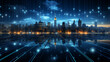 Data Technology Communication Networking Background with Data connectivity on city of skyline, newyork city concept wallpaper