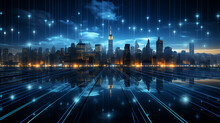 Data Technology Communication Networking Background With Data Connectivity On City Of Skyline, Newyork City Concept Wallpaper