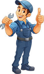 Wall Mural - Mechanic Plumber Cartoon Wrench Spanner Handyman