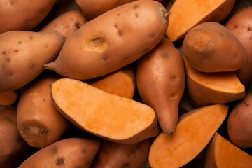 Sweet potato harvest closeup. Generate Ai