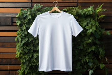 Wall Mural - White tshirt mockup on hanger outdoors, AI Generative