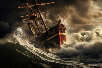 Canvas Print - Amidst roaring waves, the protective presence of the saint guides sailors to safety