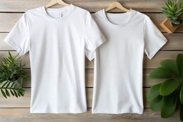 Wall Mural - white blank tshirt on wooden background, AI Generated