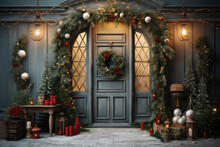 Entrance Door To The House, Decoration For Christmas Exterior