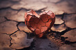 Illustration of broken clay heart. Lost love, heartbreak, loneliness, sadness, divorce concept.