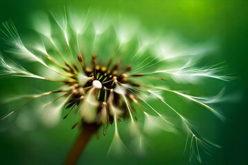 Wall Mural - Dandelion seeds in the wind with natural abstract background. AI Generated.