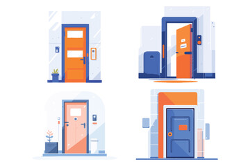 Entrance doors to offices and homes in UX UI flat style