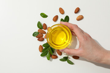 Sticker - Skin care and body care concept - almonds, almond oil