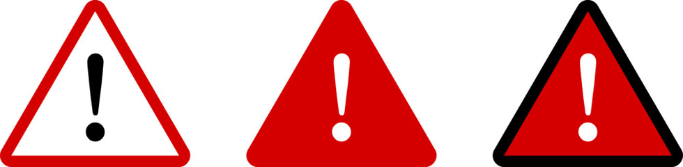 Poster - warning attention exclamation mark symbol icon set with red white and black triangular traffic sign 