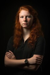 Wall Mural - a young woman standing with her arms crossed