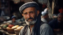 Close-up Portrait Of A Market Merchant In Turkey. Old Fashioned, Old Times