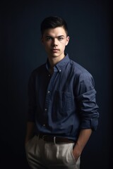 Wall Mural - portrait of a confident young man standing with hands in his pockets