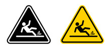 Yellow Caution Wet Floor Vector Sign Set. Fall Or Slippery Hazard Vector Symbol.
