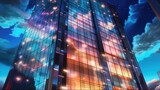 Fototapeta Londyn - Office building, a modern glass building against the night sky. Fantasy concept , Illustration painting.