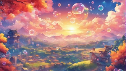 Sticker - Bubble anime landscape