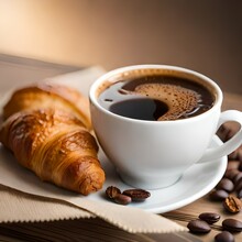 Breakfast Cup Of Coffee Croissant Morning Neutral  Background