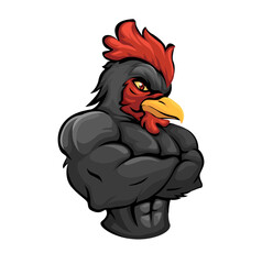 Black Rooster Chicken Mascot Character Cartoon illustration Vector
