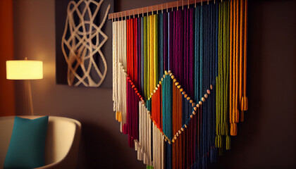 Wall Mural - Weaving Yarn design with Modern hanging wallmade, modern living room, Ai generated image 