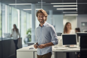 Wall Mural - рappy business man standing in office