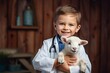 happy child playing, an experienced animal veterinary