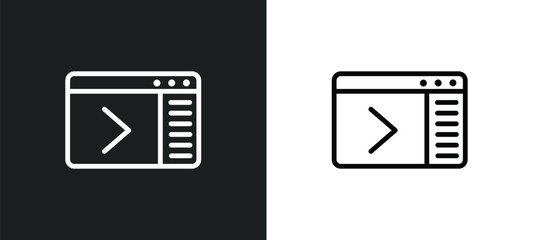 side menu icon isolated in white and black colors. side menu outline vector icon from user interface collection for web, mobile apps and ui.